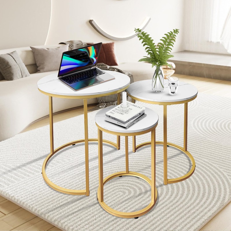 AT-VALY Nesting Tables Coffee Table Set of 3,Round Side Table
