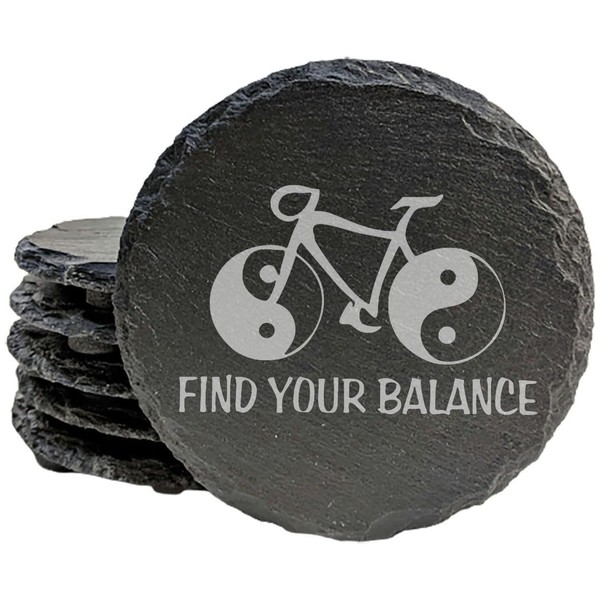 Bicycle & Yin Yang Coasters: Rustic Slate, "Find Your Balance"