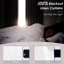 Cream 100% Blackout Linen Curtains for Bedroom 144 Inches Long Back Tab Thermal Insulated Neutral Boho Farmhouse Decor Black Out Curtain for Living Room Floor to Ceiling High Window 52x144,2 Panels