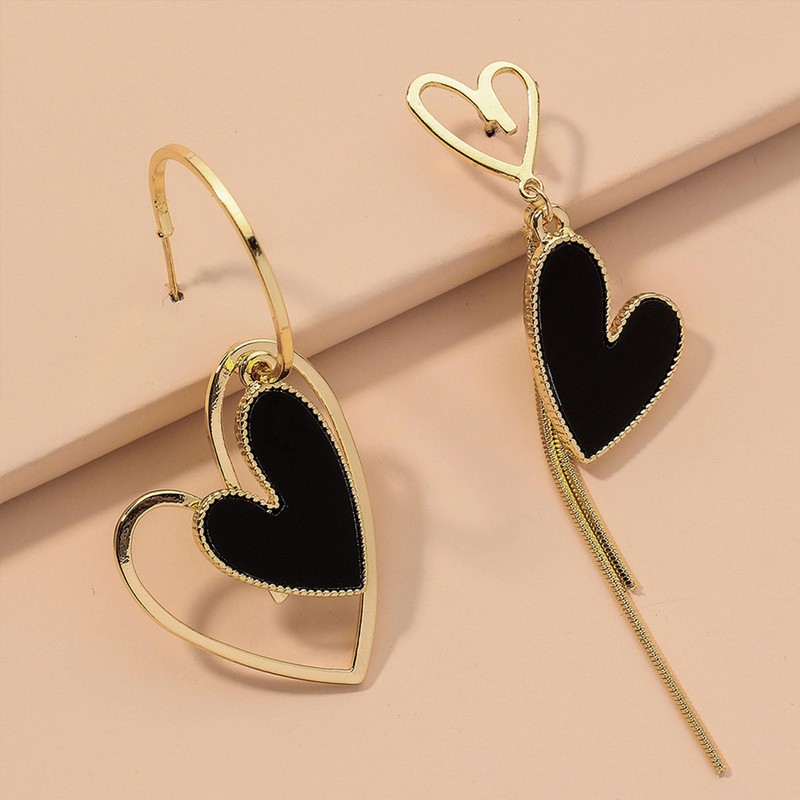 Vavhoo Mismatched Asymmetric Heart Dangle Earrings Alloy Heart Shaped Statement