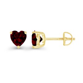 Yellow Gold Plated 925 Sterling Silver 6mm Heart Shape Natural Garnet January Birthstone Screwback Stud Earrings