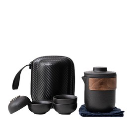 TBACW Portable Chinese Gongfu Tea Set - Ceramic Travel Tea Pot with 4 Cups & Carrying Bag for Outdoor Picnic, Camping, Office or Home Use (Classic 1 Pot 4 Cups)