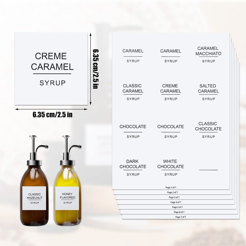 AIEX Coffee Syrup Labels, 84pcs Waterproof White Minimalist Coffee Syrup
