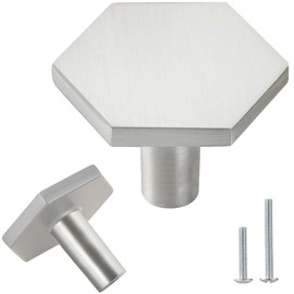 Vandicka 8 Pieces Furniture Knobs and Screws - Matt Silver Cabinet Knobs & Drawer Handles - Hexagonal Door Handles for Kitchen Cabinet, Dresser, Wardrobe, 35 x 26 mm