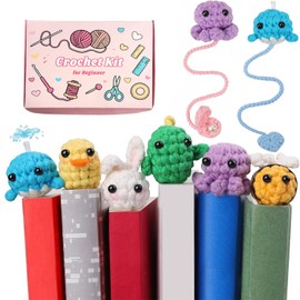 YILAII Crochet Kit for Beginners 6 Animal Bookmarks Crochet Kit Step-by-Step Video Tutorials Knitting Crochet Supplies for Adults Kids - Ideal Gift for Women and Kids Yarn-DIY Craft Art