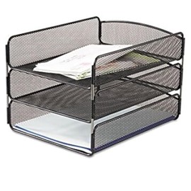 Desk Tray, Three Tiers, Steel Mesh, Letter, Black, Sold as 1 Each
