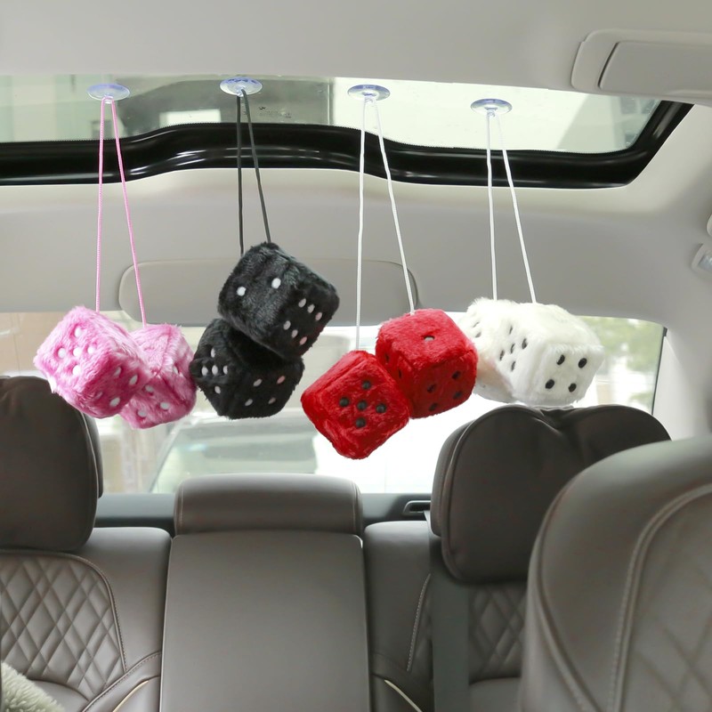 YGMONER Couple 2.75” Fuzzy Dice with Leather Dots Retro Car