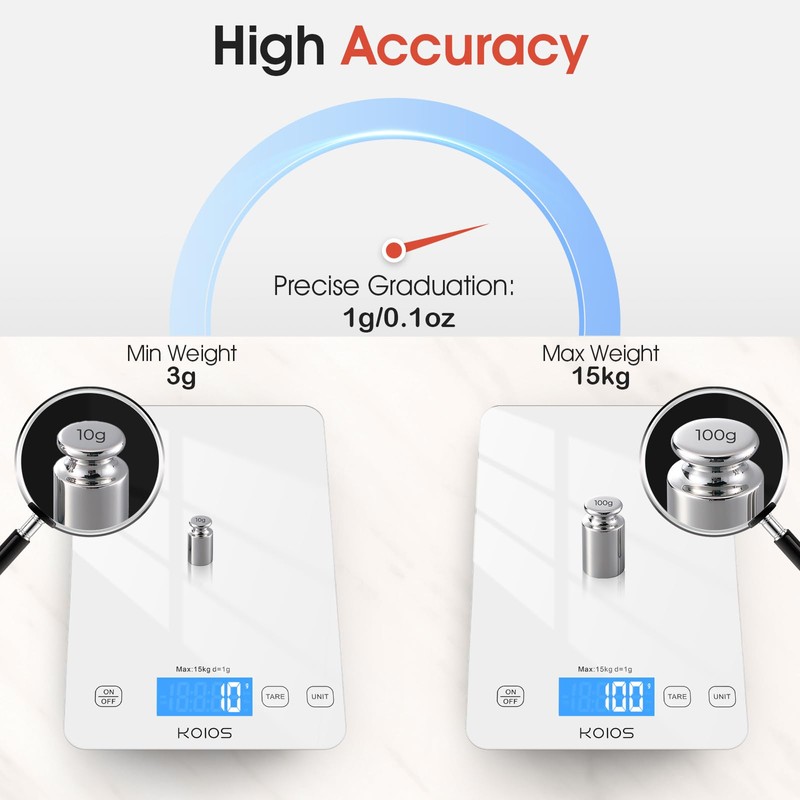KOIOS Kitchen Scale, 33lb/15kg Digital Food Scales Weight in Grams