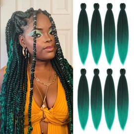 DIFUNEE Pre-stretched Braiding Hair - 24 Inch 8 Packs Ombre Green Braiding Hair For Twist or Box Braids, Yaki Texture Hot Water Setting Synthetic Long Braiding Hair Extensions (24 Inch, T-Green-8P)