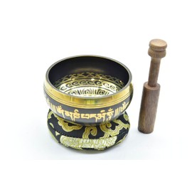 3.75" Tibetan Meditation Yoga Singing Bowl Green Set with free Wooden Mallet and Silk Cushion from Nepal, Singing bowls. (Black)