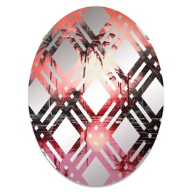 Palm Trees by the Shore with Ruby Reflections - Palms & Palm Trees Plaid Floral - 20x30 Inches - Oval Decorative Wall Mirror For Bathroom, Bedroom, Entryway, Living Room, Vanity Room and Modern Décor