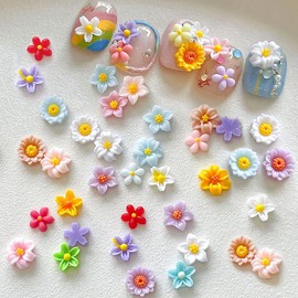 Pack of 100 3D Flowers Nails Colourful Small Flowers Nail Charms Colourful Flower Nail Charms Nails Accessories Resin Flower Nail Art Pendant 3D Gel Nail Art Rhinestones Nail Art Flower Decoration