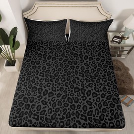 Castle Fairy African Cheetah Wildlife Fitted Sheet,Full Size Gray Wild Animal Skin Collections,Leopard Print Bedding Deep Pocket for Children Teens Young with 2 Pillowcases