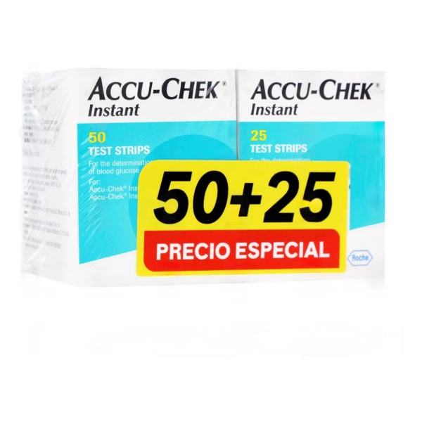 Tiras Accu Check Instant Reactivas 75 Piezas Para Glucometro Verde