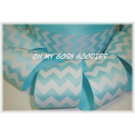 Unbranded 2 1/4 EASTER AQUA WHITE CHEVRON ZIG ZAG STRIPE PRINCESS GROSGRAIN RIBBON 4 BOW