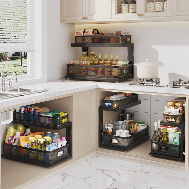 Corbyles 2 Pack 21IN-Depth Under Sink Organizer With Next-Gen Ball-Bearing