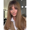 LEMEIZ Ombre Brown Wigs with Blunt Bangs, Synthetic Brown Hair
