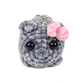 Weenwill Sad Hamster Plush Keychain,Cute Knitted Hamster Teddy Keychain with Sound Plush Sad Hamsters with Bow Key Rings Handwoven Hamsters Ornament Unique Gift for Children,Friends,Family,Grey