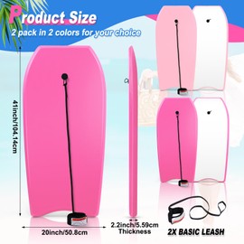 MiniInflat 2 Pack 41" Bodyboard for Beach Lightweight Surfboards with EPS Core Pool Skim Boards with Rope Surfing Body Board for Adults Surfing Beach Lake Pool Water Parks(Rose Pink and Pink)