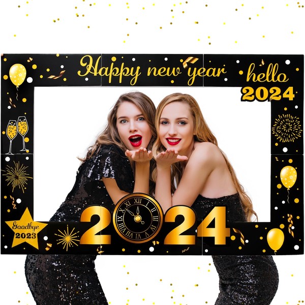 KatchOn, New Years Photo Booth Frame 2024 - Large 36 Inch, New Years Photo Booth Props 2024 for Happy New Year Decorations 2024 | New Years Eve Party Supplies 2024 | Happy New Year Photo Booth Frame