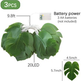 ZIFTY 3 Pack Monstera Leaf String Lights for Luau Party Decorations with Vines 30Ft 60LED Hawaiian Tropical Party Decorations Palm Hanging Plants for Home Garden Jungle Party Decor (10Ft 20LED Each)