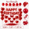 Red Birthday Balloon Set with Heart Foil Balloon - Romantic