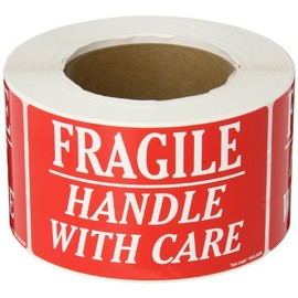 Aviditi Tape Logic 3" x 4","Fragile Handle with Care" Red/White Warning Sticker, for Shipping, Handling, Packing, and Moving (1 Roll of 500 Labels)