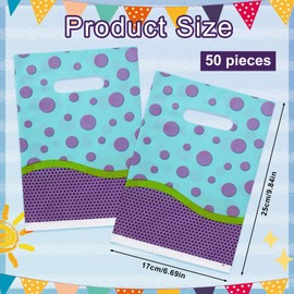50pcs Cartoon Candy Gift Bags, Purple Blue Green Theme Goody Favor Treat Snack Bags for Theme Party Decor Goodie Boys Girls Birthday Party Decoration Supplies