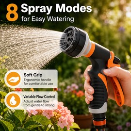 Garden Hose Spray Nozzle for Watering and Car Wash – 8-Mode Plastic Water Gun with Soft Grip Control