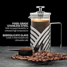 OVENTE French Press Coffee Maker 12 Ounce with Heat Resistant Borosilicate Glass, Stainless Steel Design and 4-Level Filter System, Portable Cold Brewer Pot for Travel, Camping or Gift, Silver FSD12P