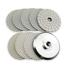 SHDIATOOL 4- Inch Diamond Wet Polishing Pads Set of 8Pcs Plus an Aluminum Backer for Marble Granite Stone