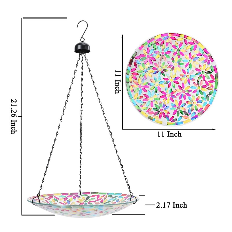 VCUTEKA Hanging Bird Bath, Glass Mosaic Bird Baths for Outdoors
