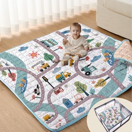 Baby Play Mats for Floor, 50X50 Playpen Mat, Car Play Mat Non-Slip Cushioned Crawling Mat Thick Soft Playmats for Babies Toddlers Infants Activity & Tummy Time, Machine Washable (Car,50x50)