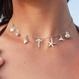 YANCHUN Initial Charm Necklaces for Women Gold Letter Surfer Starfish Shell Pearl Beach Necklace Jewelry Initial A-Z Pendant Necklaces Jewellery for Teen Girl Gifts Trendy Stuff, Aluminium, No