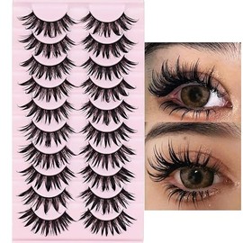 10 pares de pestañas de manga, aspecto húmedo, estilo japonés, Cosplay, pestañas puntiaguda, pestañas de anime, 16 mm, tenue, gruesa, imitación,...   