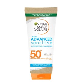Garnier Amber Solar Latte Advanced Sensitive Face and Body Protection for Sensitive and Sun-Tolerant Hair with Very High Quality Protection SPF 50+, Water Resistant, Light Texture, 200 ml