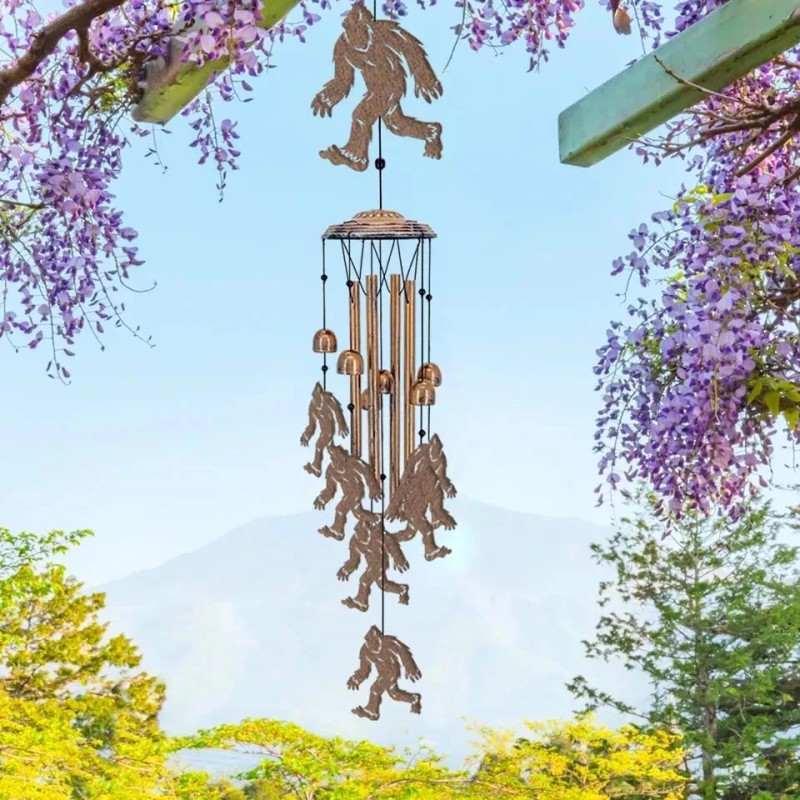 Bigfoot Wind Chimes Outdoor Sasquatch Decor, Deep Tone Soothing Melodic