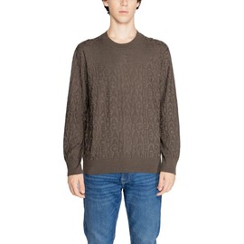 A｜X ARMANI EXCHANGE Men's Pullover Sweater with Debossed All Over Logo, Black Olive, Large