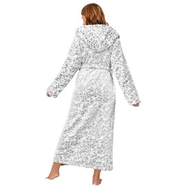 RONGTAI Womens Robes Fleece Plush Hooded Bathrobe Thick and Long Nightgown with Pockets Fluffy Sleepwear Leopard-M