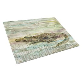 Caroline's Treasures SC2016LCB Alligator Sunset Glass Cutting Board Large Decorative Tempered Glass Kitchen Cutting and Serving Board Large Size Chopping Board