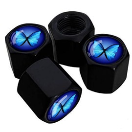 Metal Car Wheel Tire Valve Stem Caps 4 Pack Blue Butterfly Aluminum Car Tire Air Valve Caps for Cars, Trucks, Bikes, Motorcycles, Bicycles, Corrosion Resistant