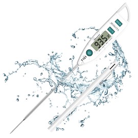BOMATA Waterproof IPX7 Thermometer for Water, Liquid, Candle and Cooking. Instant Read Food Thermometer with Long Probe for Cooking, Meat, BBQ! T101C (White Color)……