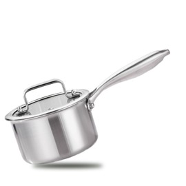MOUTIUS 1 Quart Triple Stainless Steel Saucepan with Lid, Ramen Pot with Clear Glass Cover, Small Sauce Pan for Cooking Oatmeal, Induction-Ready, Dishwasher-Safe, Suitable for All Stoves