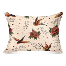 KJIZMO Old School Tattoo Plush Pillowcase,Luxury Soft King Pillow Case for Hair and Skin, 1 Set Standard Size Pillow Covers with Zipper Closure,20x26in