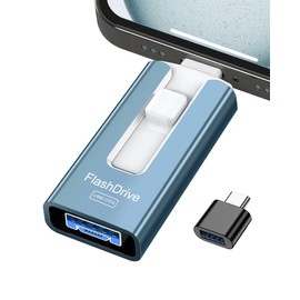 GNASEET USB Stick 256GB for Phone, 4-in-1 Flash Drive for Phone/Pad/Android/Tablet/PC, USB 3.0 High-Speed Memory Sticks Stable Data Transfer, External Storage Save More Photos & Videos, Blue
