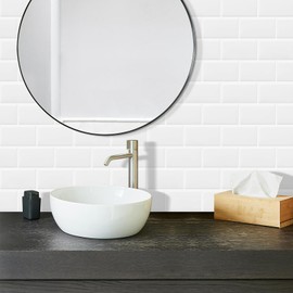 DEWOO 20-Sheet White Peel and Stick Subway Tile Backsplash Self Adhesive Brick Stickers for Kitchen Bathroom Wall (12"×12")