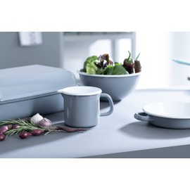 Riess, 0038-065 Sippy Pot 9, Classic Pure Grey, Diameter 9 cm, Height 8.5 cm, Capacity 0.5 Litres, Enamel, Light Grey, Milk Pan, Induction