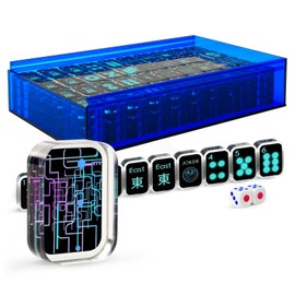 American Mahjong Game Set, 166 Tiles 1.18''(30mm) Premium Transparent Blue Line Pattern ABS Plastic Material Tiles, 2 Dices and One Blue Stroge Case, Mahjong Tile Set (Ma Jong, Mah Jongg, Majiang)