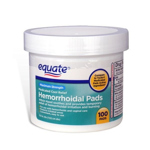 Equate - Hygienic Cleansing Pads, Hemorrhoidal Vaginal Medicated Pads, 100 Pads by Equate