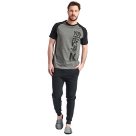 SORBETTO Men's Cosy Pyjamas as Long Pyjamas or Short Shorty Cotton, Short-sleeved grey/black